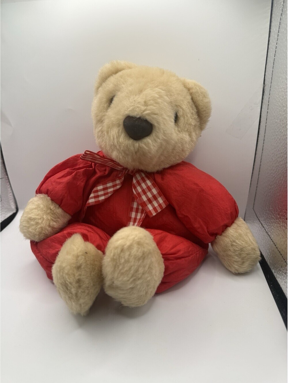 Hallmark Teddy Bear Plush Christmas Red Plaid Bow Puffalump 12"